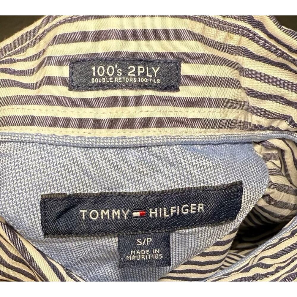 Tommy Hilfiger Button Down Mens Small White/Blue Stripe 100’s 2PLY Double Retros - Picture 3 of 5